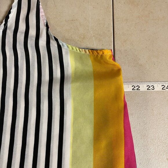 Umgee Loose Fit Colorful Blouse Tank Top Large Striped Blue White - Picture 7 of 11